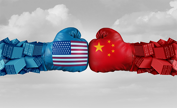 Stock illustration: China & U.S. boxing gloves face off