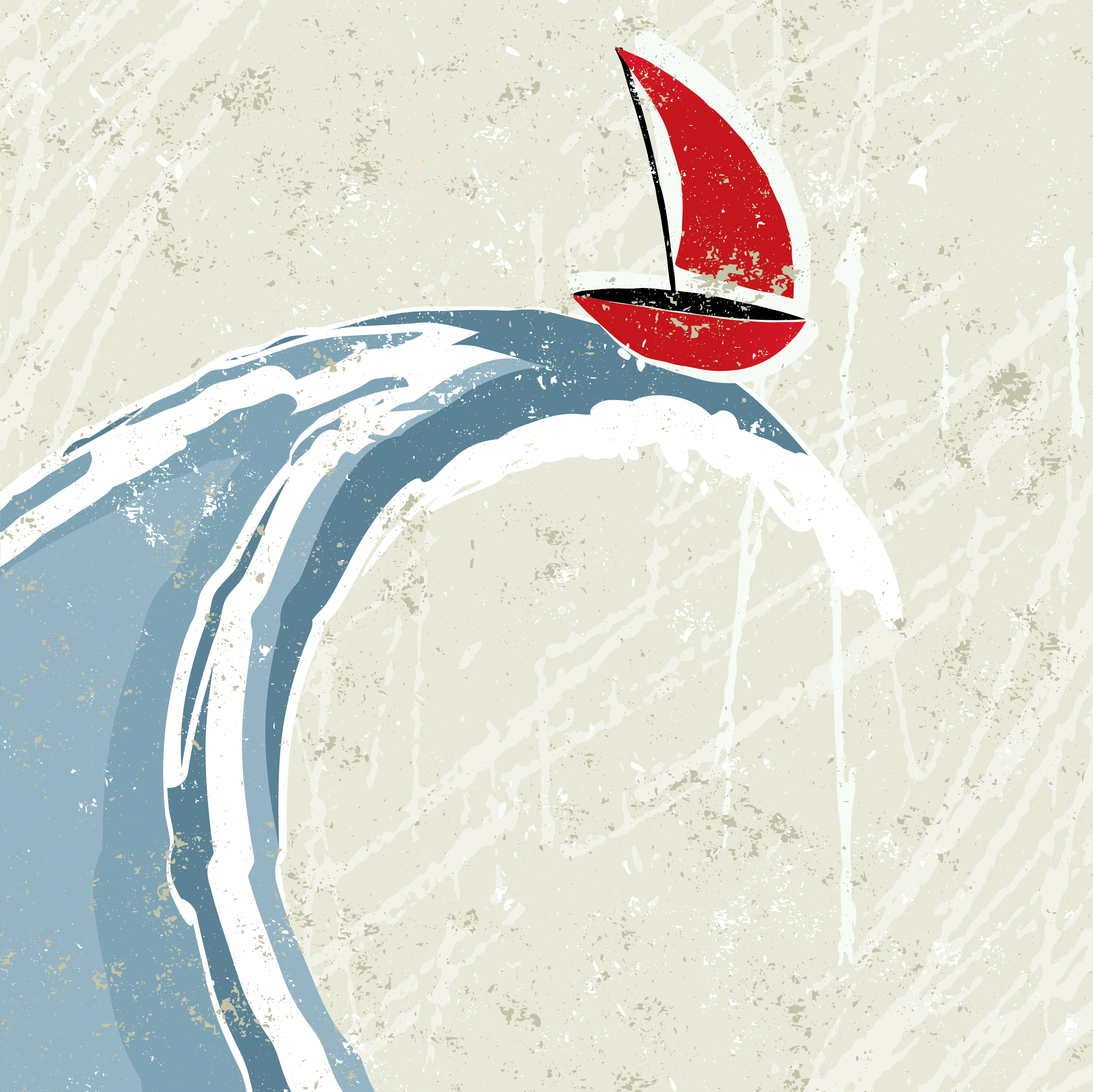 Stock illustration: Sailboat on giant wave