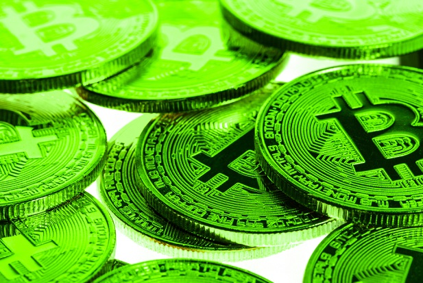 Stock illustration: green bitcoins. (source: Shutterstock)