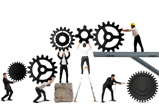 Stock photo: businesspeople moving gears