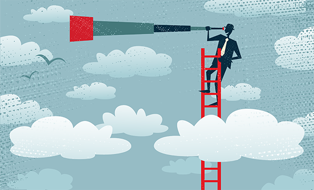 Stock illustration: Peering through the clouds