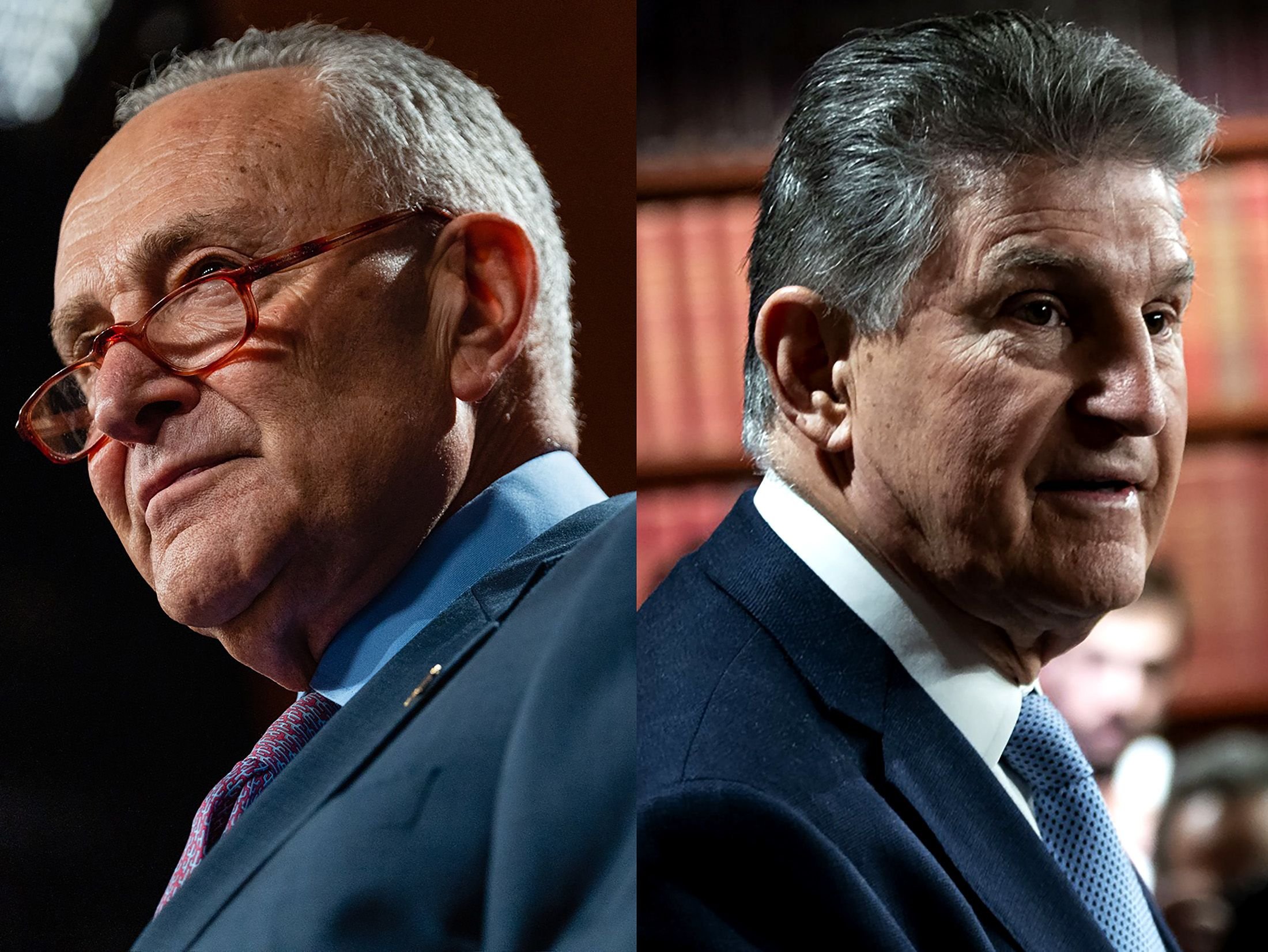 Photos of Sens. Chuck Schumer and Joe Manchin.