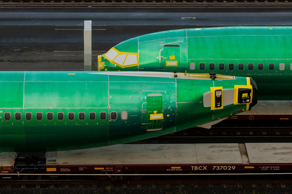 Photo: Boeing 737 Max fuselages on railcars in Seattle, Washington, on October 22, 2024. 