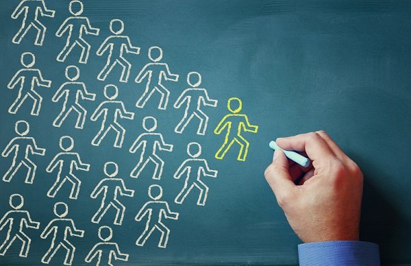 Stock illustration: Chalkboard with drawing of crowd of people