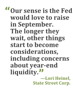 "Our sense is the Fed would love to raise in September. The longer they wait, other things start to become considerations, including concerns about year-end liquidity." --Lori Heinel, State Street Corp.