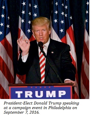 President-Elect Donald Trump speaking at a campaign event in Philadelphia on September 7, 2016.