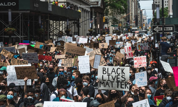 Black Lives Matter protesters march through downtown Manhattan