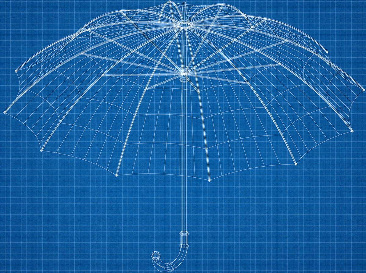 Illustration: Blueprint of an umbrella. Credit: Marko/Adobe Stock