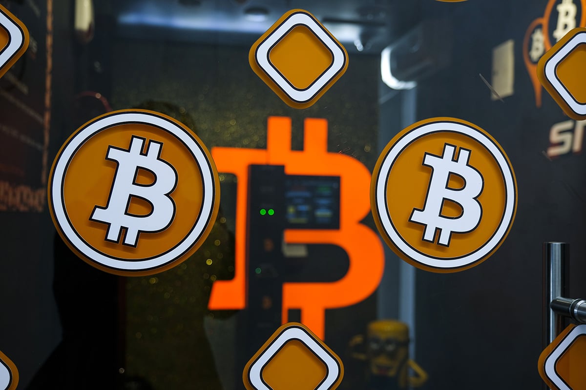 Photo: Branding for Bitcoin cryptocurrency on the window of a crypto exchange kiosk in Warsaw, Poland, on March 14, 2024. Photographer: Damian Lemanski/Bloomberg.