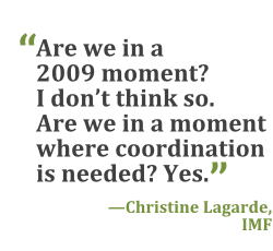 "Are we in a 2009 moment? I don't think so. Are in a moment where coordination is needed? Yes." --Christine Lagarde, IMF