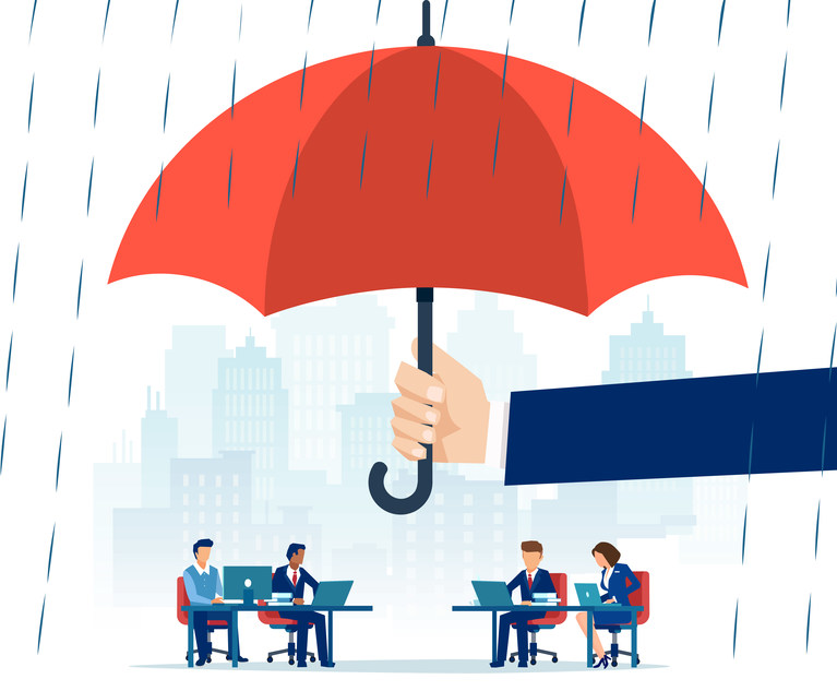 Stock illustration: Umbrella protecting businesspeople