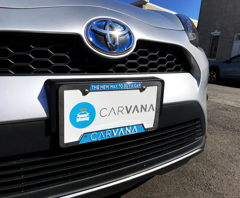 Photo: Carvana logo displayed on a car license plate in Baltimore, Maryland. Photo: Diego M. Radzinschi/ALM