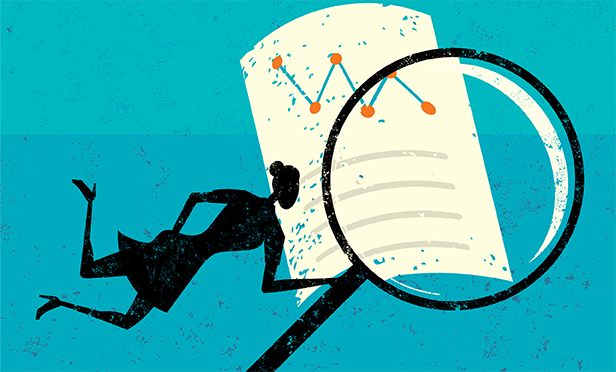 Stock illustration: Financial docs under scrutiny