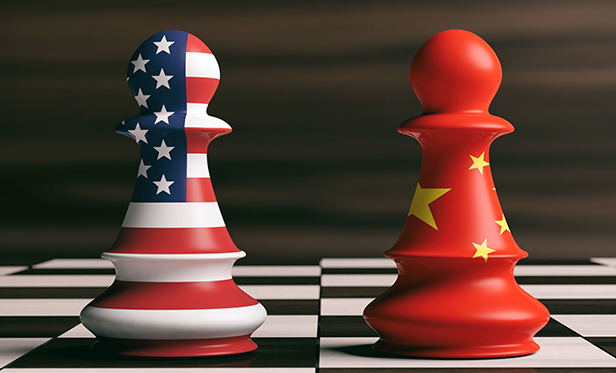 Stock illustration: U.S. and China playing chess
