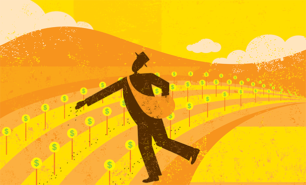 Stock illustration: Planting seeds for dollars to grow