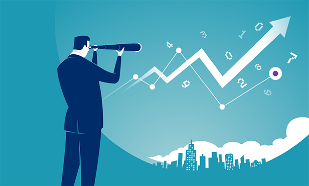 Stock illustration: Businessman viewing market movements