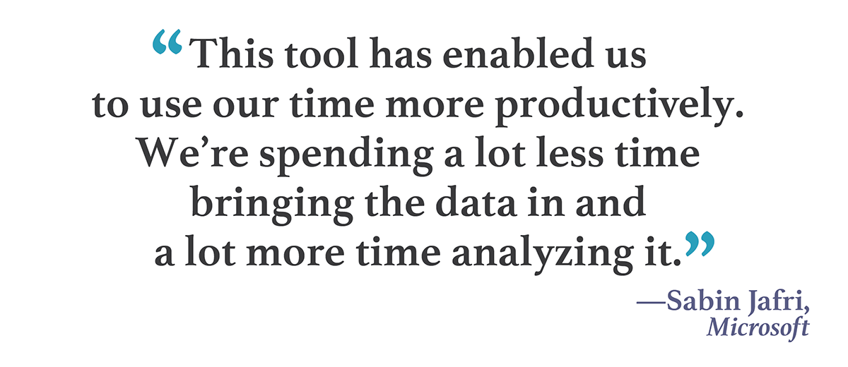 Quote: "This tool has allowed us to use our time more productively.  We spend a lot less time entering data and a lot more time analyzing it."