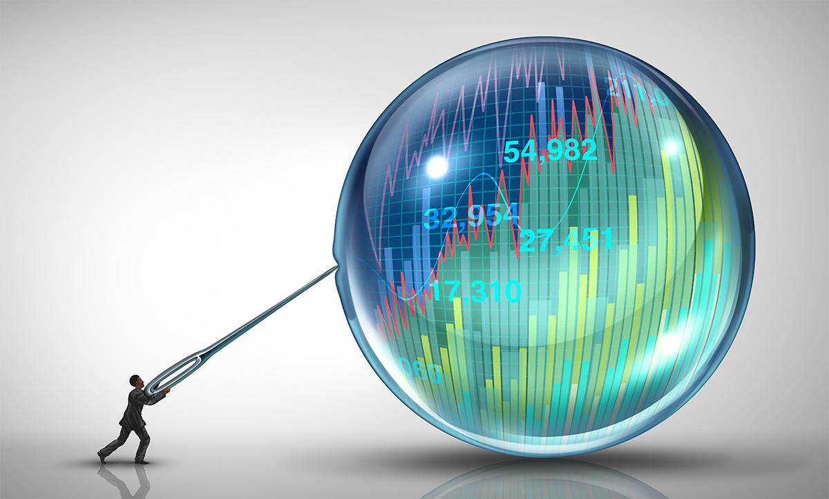 Stock illustration: Market bubble on verge of popping