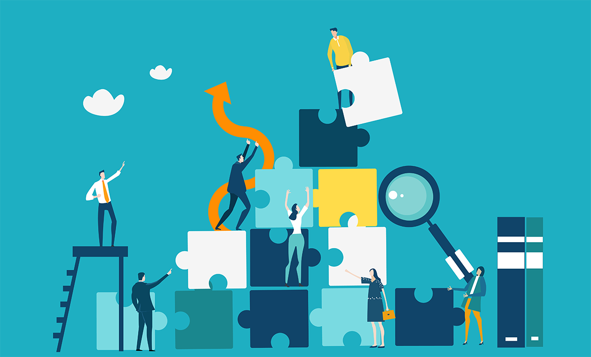 Stock illustration: Piecing together a business puzzle