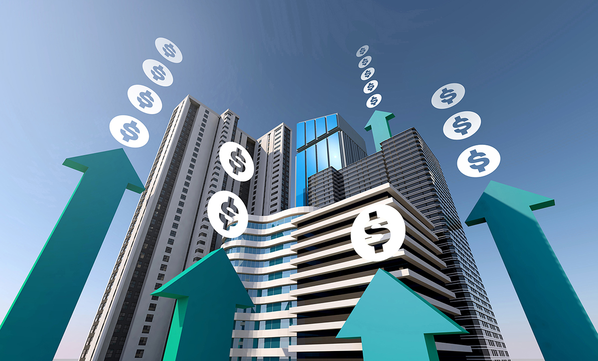 Stock illustration: Rising cost of office buildings. Credit: nespix/Adobe Stock.