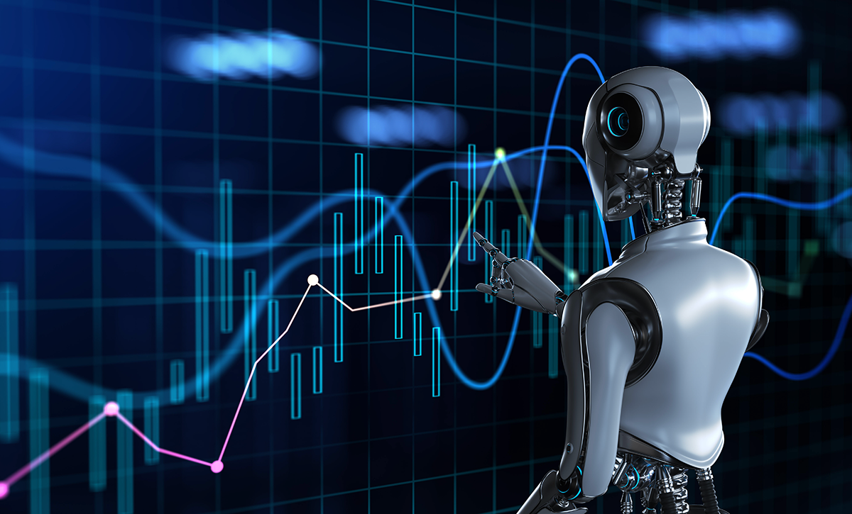 Stock illustration: Robot analyzing data