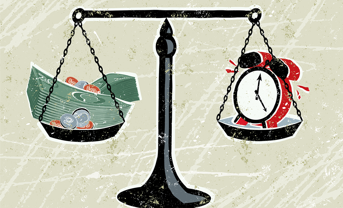 Stock illustration showing balancing time and money