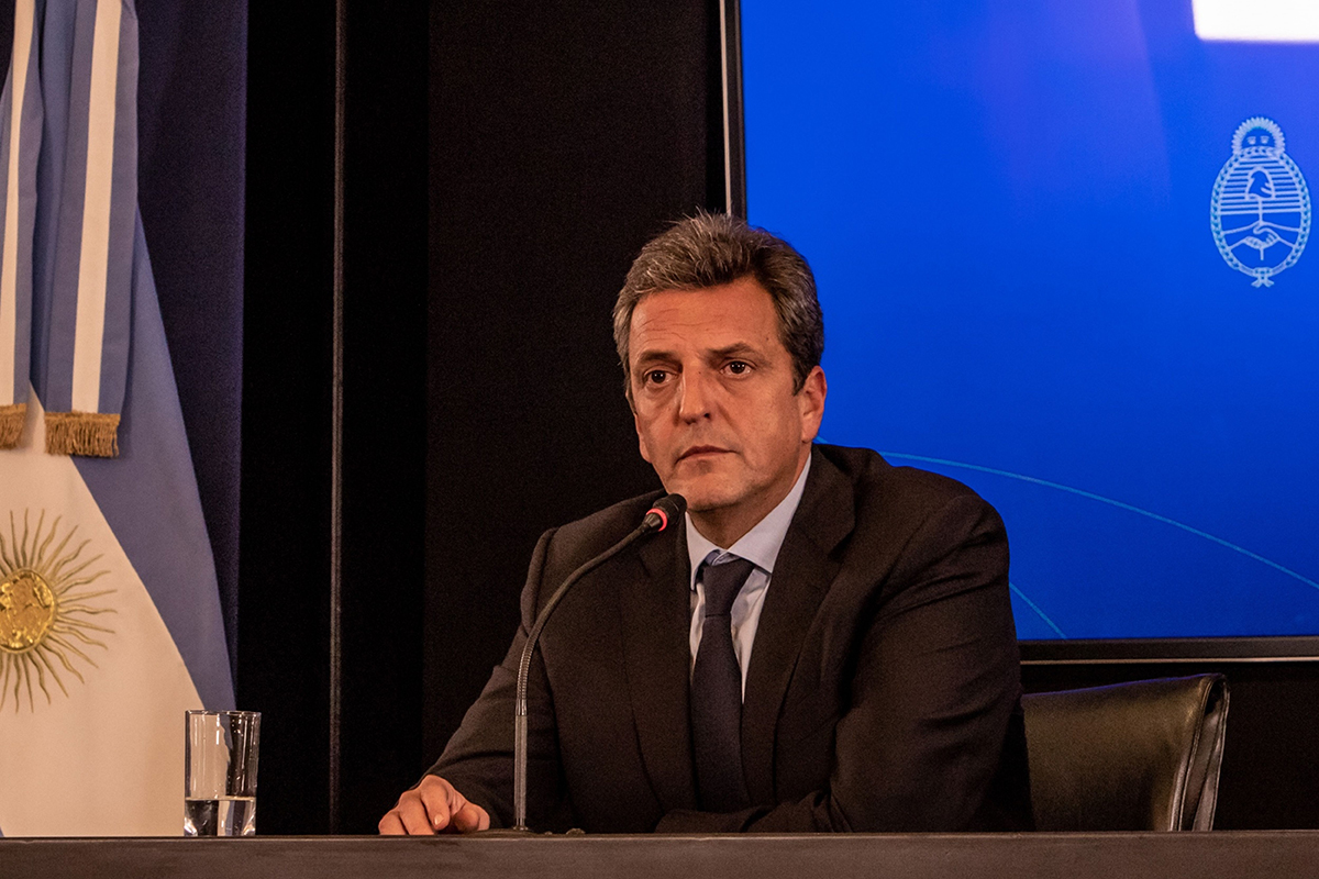 Photo: Sergio Massa, Argentina's economy minister, during a press conference at the Economy Ministry in Buenos Aires on August 3, 2022. 