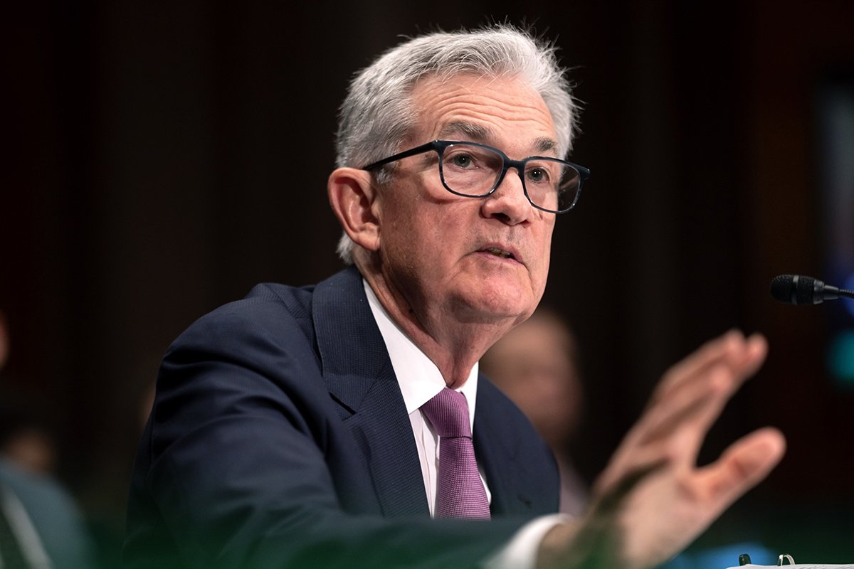 Photo: Jerome Powell, chairman of the U.S. Federal Reserve, during a Senate Banking, Housing, and Urban Affairs Committee hearing in Washington, D.C., on June 22, 2023. Photographer: Nathan Howard/Bloomberg