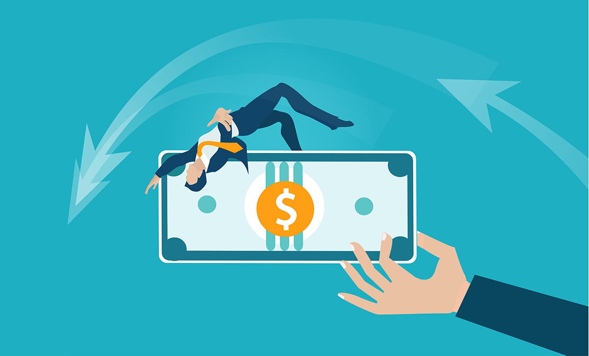Stock illustration: High jumping over a dollar bill. Credit: IRStone/Adobe Stock