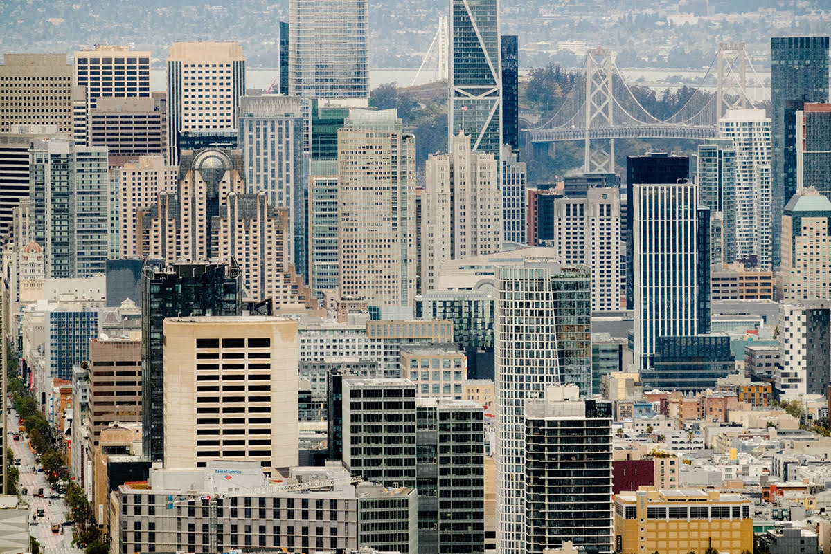 Photo: Buildings in the downtown skyline of San Francisco on May 3, 2023. San Francisco's office-vacancy rate soared to a record 27.6% at the end of 2022, compared with just 3.7% before the pandemic.