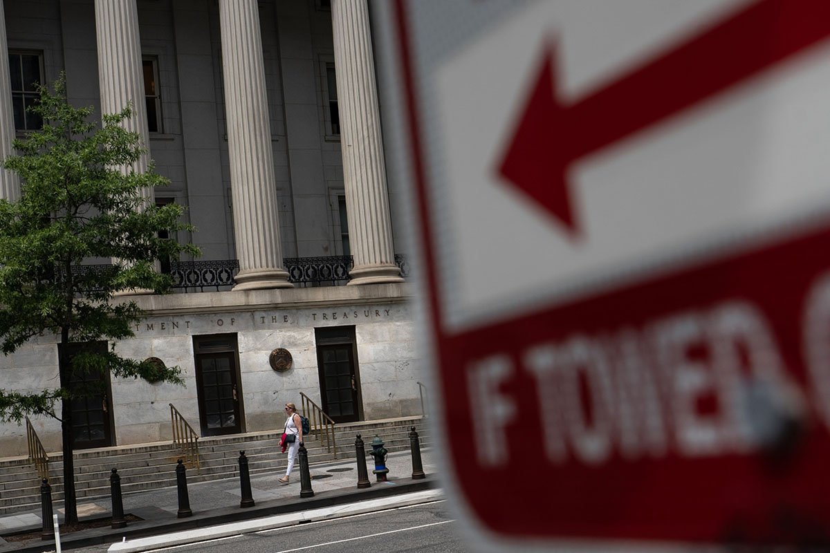 Photo: The U.S. Treasury building in Washington, D.C., on August 15, 2023. Photographer: Nathan Howard/Bloomberg.