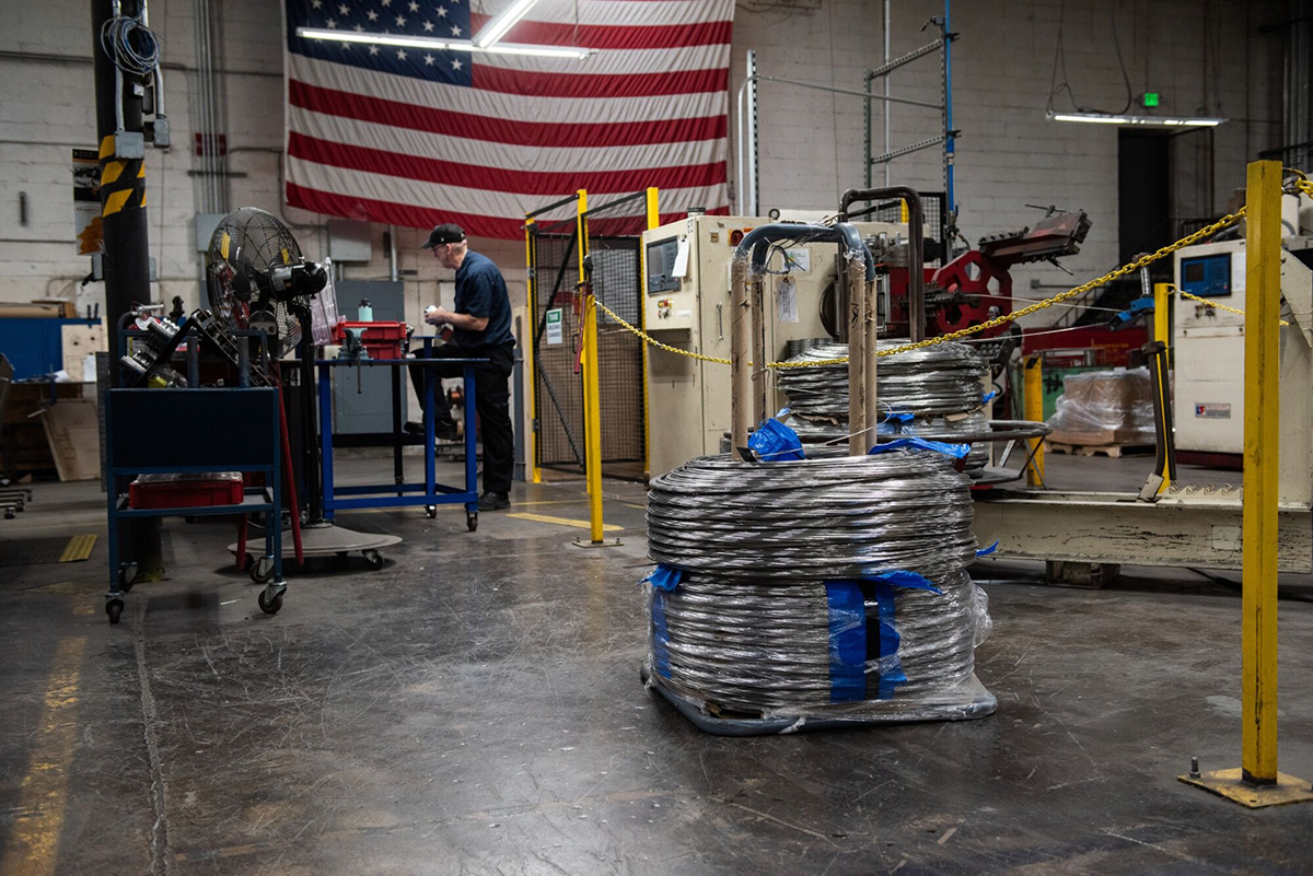 Photo: Coils of steel at the Marlin Steel Wire Products factory in Baltimore, Maryland, on March 14, 2024.