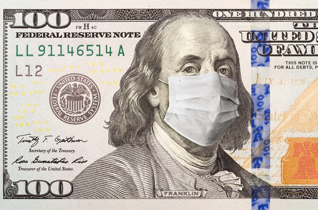 Stock illustration: Ben Franklin on US currency wearing mask. (Credit: Shutterstock)