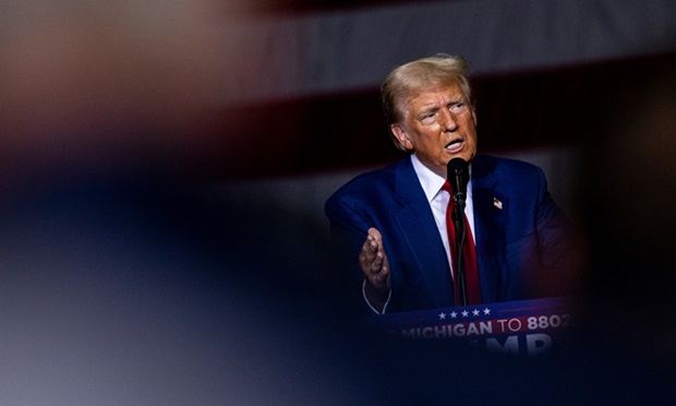 Former President Donald Trump, at a campaign event in Potterville, Michigan. Photo: Emily Elconin/Bloomberg